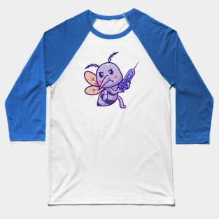 Cute Mosquito Holding Injection Cartoon Baseball T-Shirt